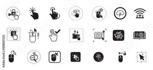 Digital Technology and E-commerce Icon Set. Vector Glyphs for UI UX, Cloud Computing, Interaction, and Business Processes.