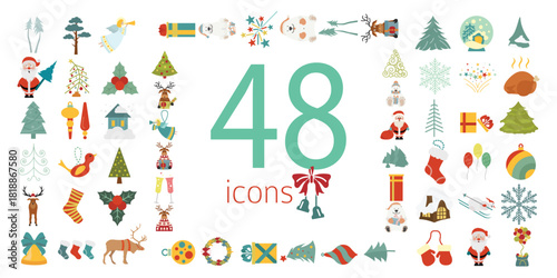 Merry Christmas cards set with hand drawn elements. Doodles and sketches vector Christmas illustrations, DIN A6.