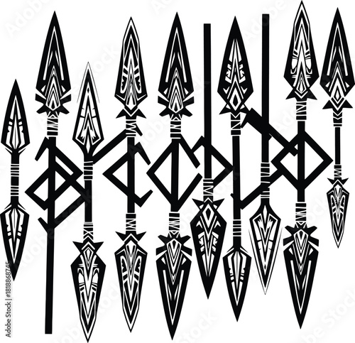 Collection of Viking Spears and Bindrunes: A Symbol of Protection.
