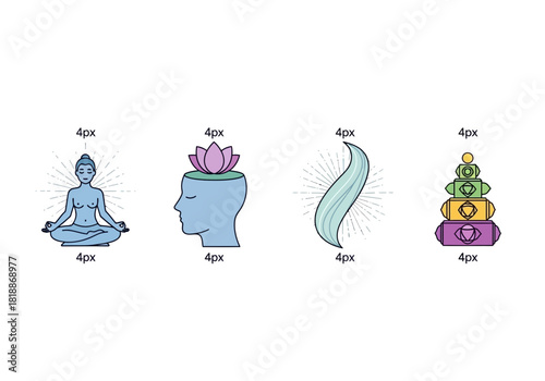 Set of Four Icons Representing Meditation and Spirituality.