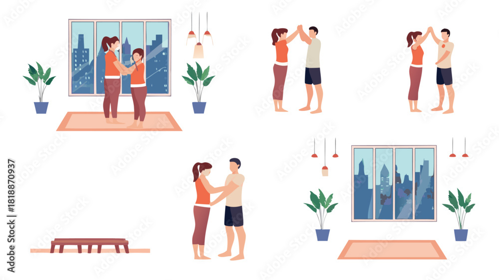 Obraz premium Modern vector illustration depicting a couple engaged in a gentle activity showcasing a harmonious and loving relationship with clean lines and vibrant colors