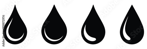 Water drop shape icon set featuring water and oil drops in flat style, isolated on white background,