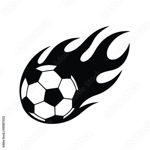 Soccer ball with dynamic flames silhouette illustration, depicting speed and power