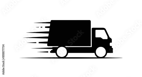 Silhouette of a fast moving delivery truck icon isolated on