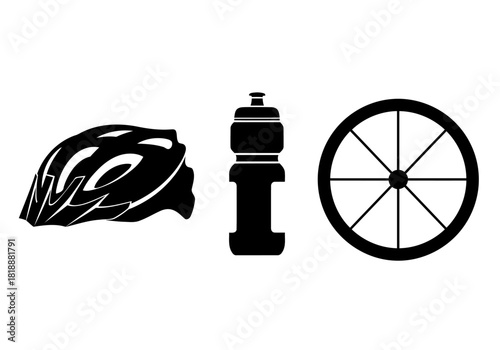 Cyclist's Must-Haves Helmet, Water Bottle, Wheel