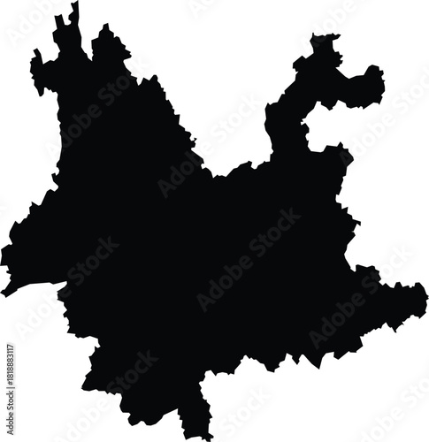 Yunnan Region of China Isolated Map Silhouette