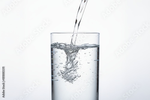 Wallpaper Mural Clear water being poured into a glass against a clean white background, showing bubbles, purity, and hydration in a minimal, refreshing style. Torontodigital.ca