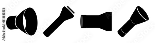 Collection of four black flashlight silhouettes in various angles and perspectives