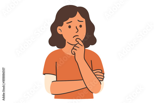 Pensive young woman with a confused expression pondering a complex problem or difficult decision