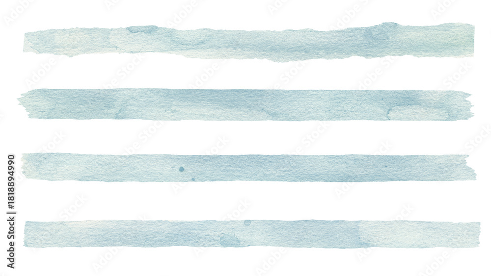 Fototapeta premium Set of watercolor hand drawn strokes. Blue watercolor seamless pattern stripes isolated. 