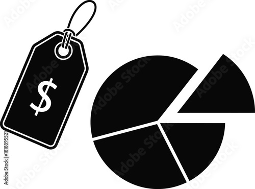 Price tag and pie chart illustration depicting financial analysis and costs