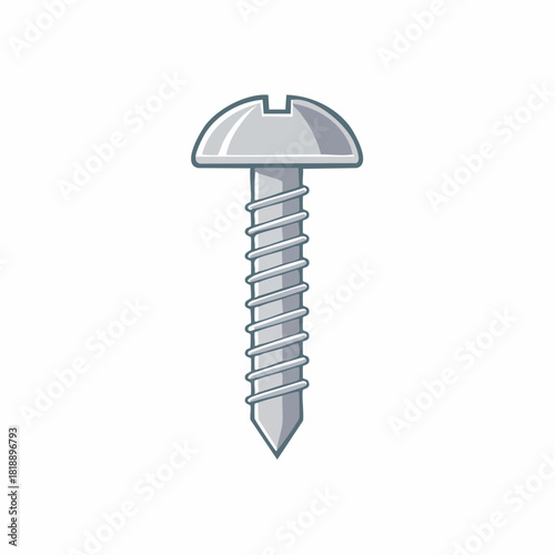 Illustration of a Metallic Screw, Isolated and Showing the Head, Shank, and Point.