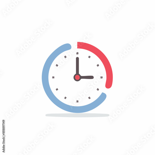 Simple Clock with Blue and Red Circle Segments Indicating Time Passing