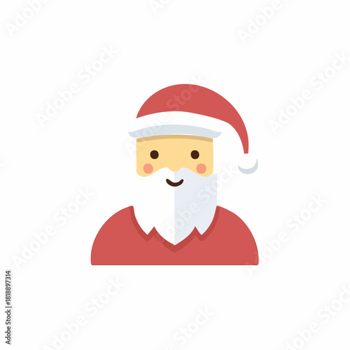 Flat design Santa Claus with a big white beard and red hat smiling cheerfully for Christmas holiday season