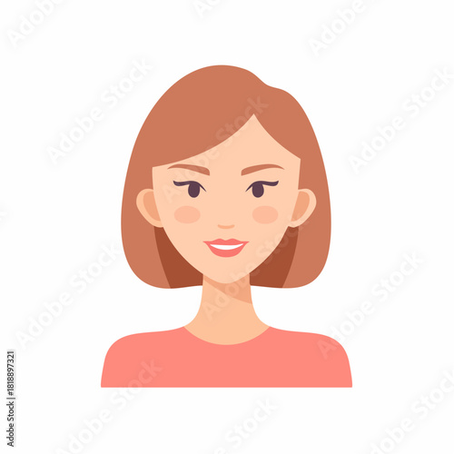 Modern vector illustration of a charming young woman with short hair and a subtle smile.