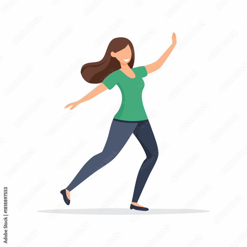 Fototapeta premium Happy Woman Illustration Running with Open Arms Expressing Joy and Excitement in Simple Flat Vector Design