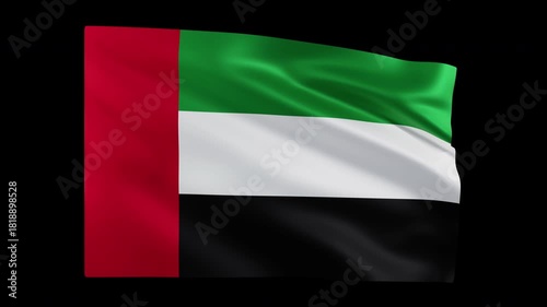 Waving flag of UAE United Arab emirates flag waving in the wind. National flag of UAE . Sign of dubai seamless loop animation.
