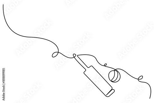 Single line art of cricket bat and ball with stumps continuous outline drawing isolated on white background
