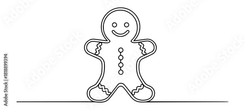 Festive gingerbread man outline for holiday crafts and cheerful Christmas designs, simple graphic for seasonal projects and cookie-themed fun, scalable art