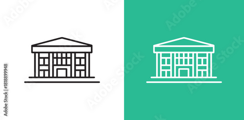 Train Station Building Icon – Linear Vector Illustration. Train Station Outline Icon, Minimal Architecture Vector.