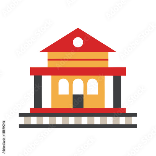 Railway Station Scene in Flat Minimal Color Clean Travel Transport Art Line Art Vector illustration