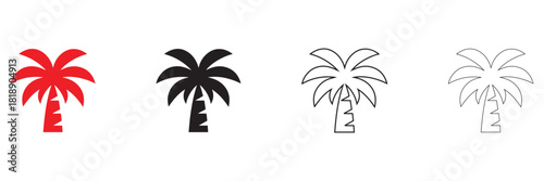 palm tree vector icon, palm tree coconut icon symbol vector silhouette and line art