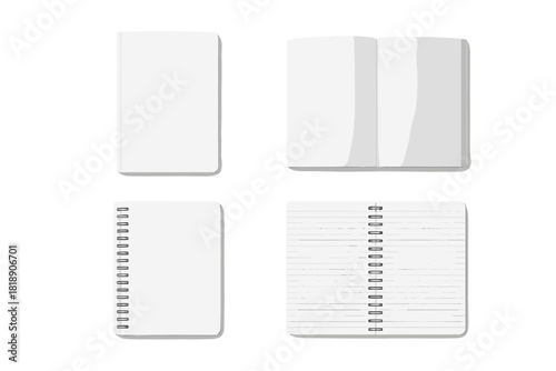Blank white notebooks and spiral journals mockups for branding presentation