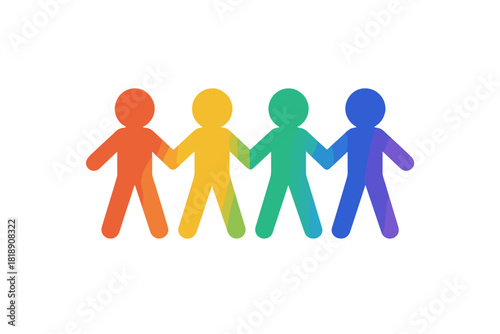 Rainbow colored paper chain figures holding hands symbolizing unity and diversity