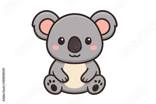 Charming gray koala animal mascot sitting pose with big round ears and sweet face