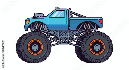 Powerful Teal Monster Truck Cartoon Illustration Side View