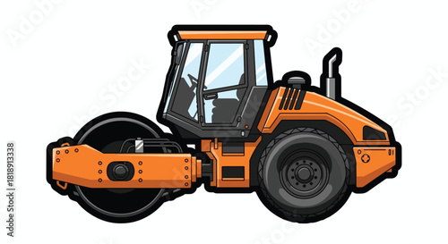 Vibrant Orange Road Roller - Modern Heavy Construction Compactor Illustration