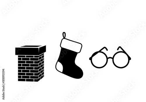 Christmas Icons Chimney, Stocking and Glasses