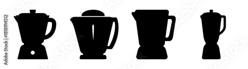 Collection of four blender silhouettes different kitchen appliance icons for food preparation and smoothie making