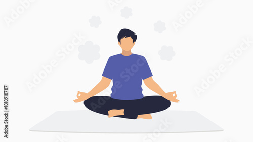 Serene figure in a meditative pose levitating slightly above a simple mat rendered in a clean modern vector style with vibrant color options