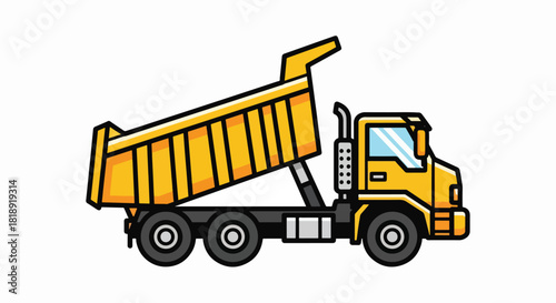 Vibrant Yellow Dump Truck: Heavy Hauler Illustration with Raised Bed
