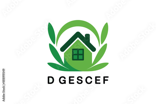 Green house logo with leaves and text D G E S C E F home nature