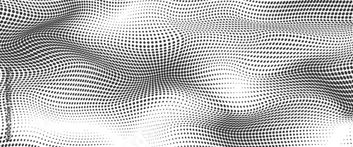 Abstract halftone wave dotted background. Fantastic monochrome texture.