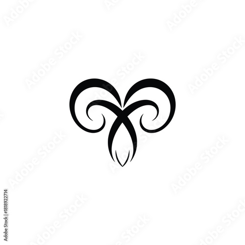 Stylized black aries ram horns symbol on white background