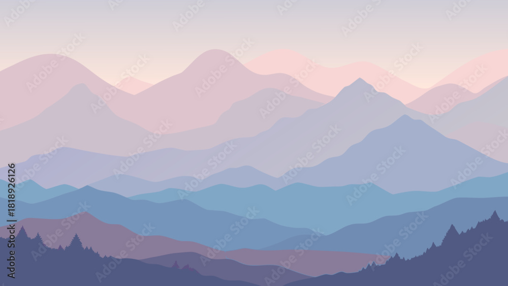 Fototapeta premium Foggy Morning Mountains Vector 