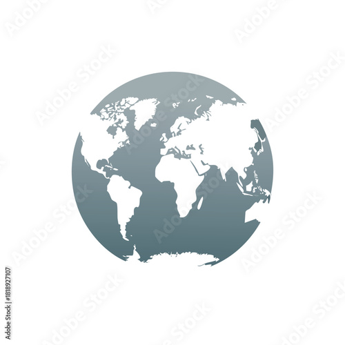 Blue glass 3D globe illustration of the world map with continents like Europe, Asia, and America, perfect for a geography or global business concept icon