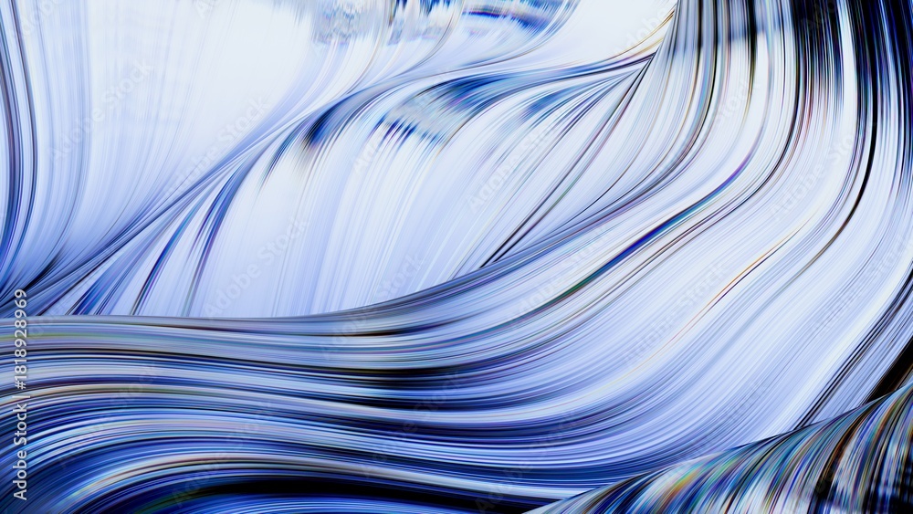 Αυτοκόλλητο Monochrome white and blue glass waves curve gracefully to create a clean, minimal abstract composition