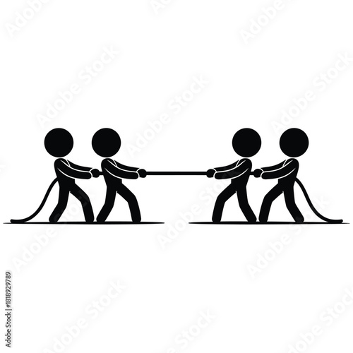 Two teams competing in a tug of war match