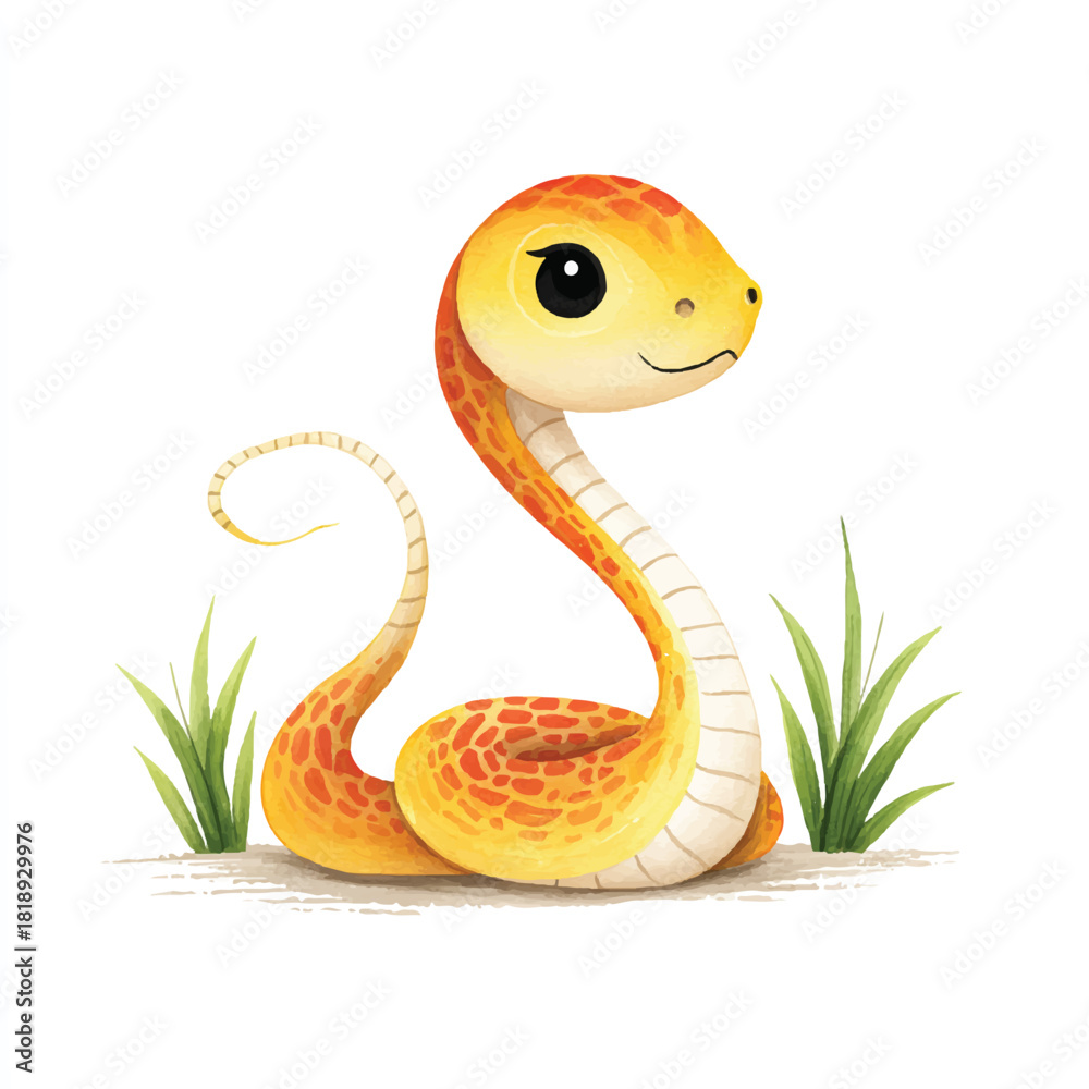 Fototapeta premium Cute Cartoon Snake Illustration with Friendly Expression