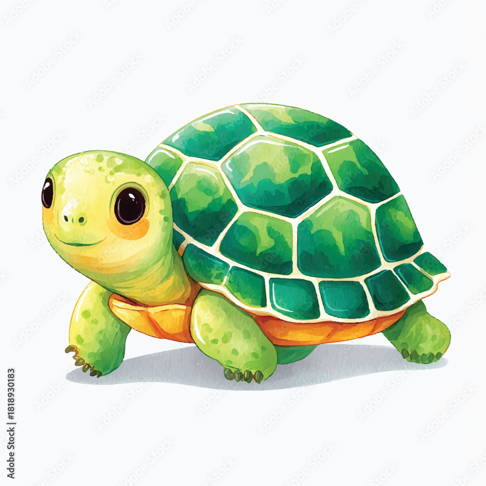 Obraz premium Cute Cartoon Turtle Watercolor Illustration