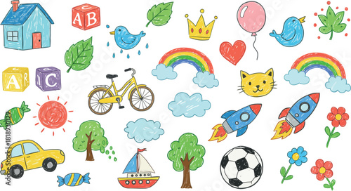 Cartoon seamless pattern design set with Easter eggs, spring flowers, and baby animals illustration collection