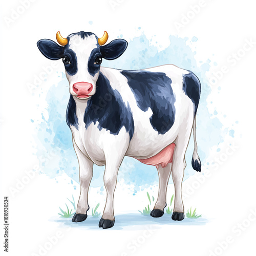 Cute Dairy Cow Watercolor Illustration Farm Animal