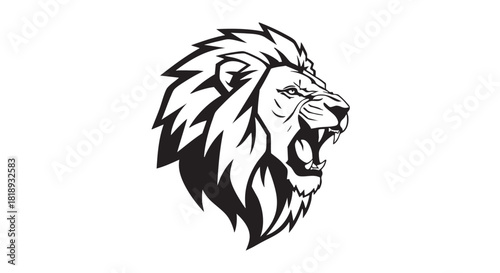 Black and white lion head stylized graphic logo design artwork