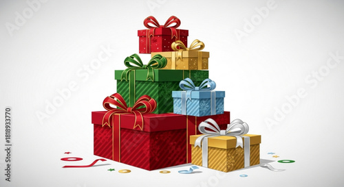 Festive Christmas Gifts Stacked High with Colorful Ribbons Ready for Holiday Giving and Celebrations, Perfect for Spreading Joy and Cheer This Season