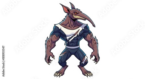 Wallpaper Mural Digital Illustration of Anthropomorphic Rat Character with Brown Fur White Patch on Dark Blue Ripped Clothing and Long Snout on Isolated White Background Torontodigital.ca