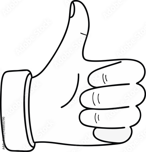 Black and white line art illustration of a hand performing the universal thumbs up gesture